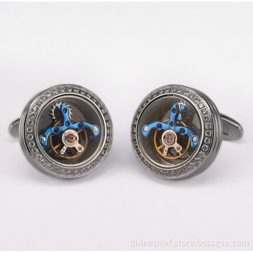 Fashion High End Blue Tourbillon Movement Cufflinks For Man's Suit Shirt